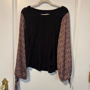 Anthropologie Black and Pink pattern sleeve Blouse